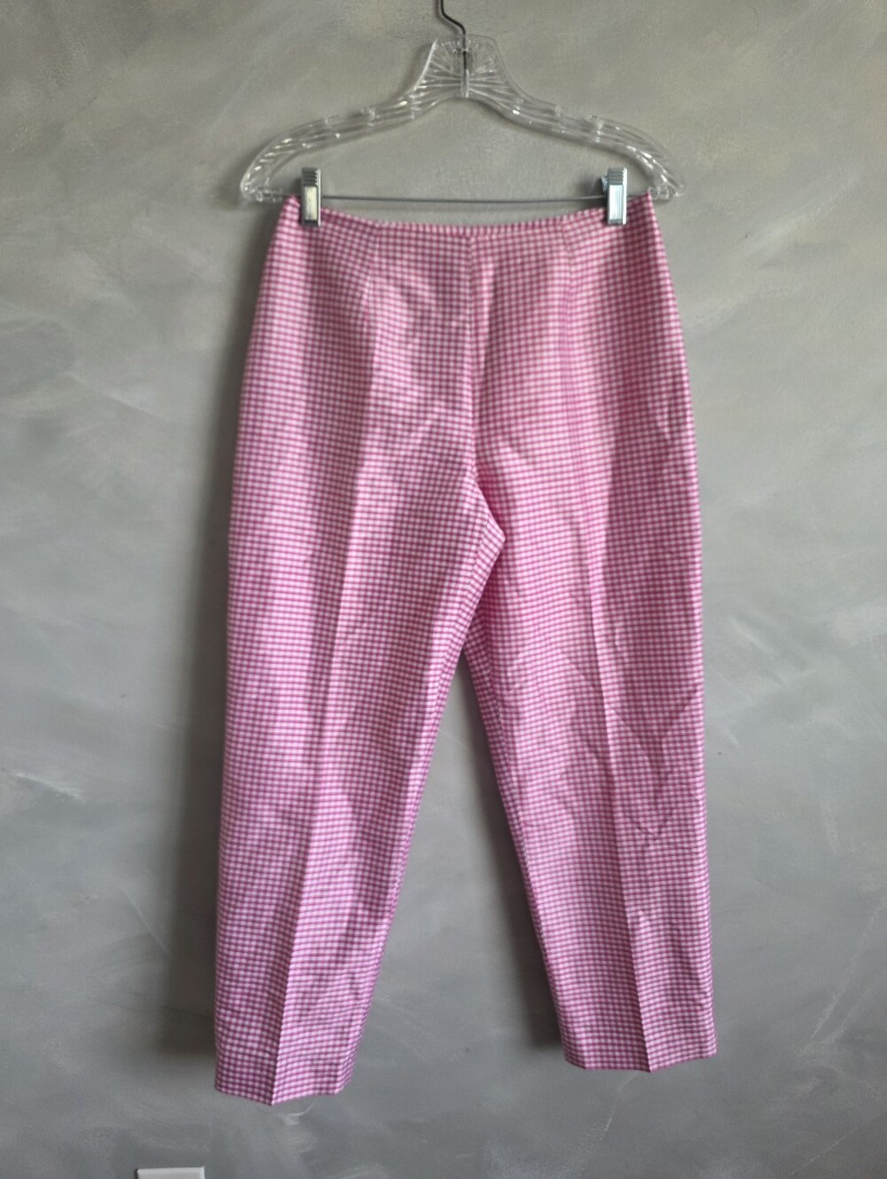 Vintage Ann Taylor 100% Silk Pink Gingham Cropped Pants Size 4 Preppy